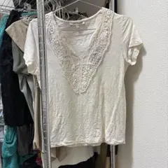 y2k LAURA ASHLEY レース付きVネック半袖Tシャツのサムネイル