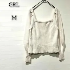 グレイル 【M】 ニット セーター スクエアネック リブ編み 白 シンプル 春秋