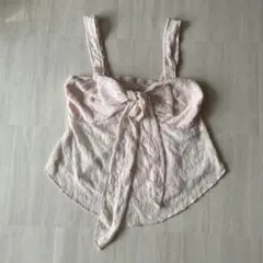 レース キャミソール ピンク リボン