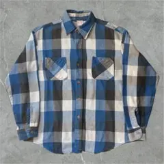 希少 70s USA製 BIGMAC ブルー 青黒白 ネル シャツ L ヘビネル