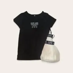 キッズ 半袖Tシャツ ブラック ハート柄