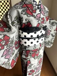 2102 着物リメイク☆アンティーク大島紬Aラインロングワンピース