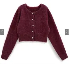 ラメシャギーニットカーディガン バーガンディ GRL