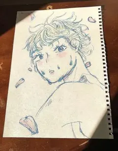 オリジナルイラスト　手書きイラスト　アナログイラスト　桜の花びら　女の子