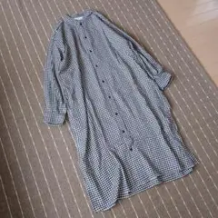 無印良品 ノーカラーギンガムチェックロングシャツワンピース