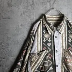 イタリア製　フランネルシャツ　ブラウン　レトロ　黒ボタン　2XL