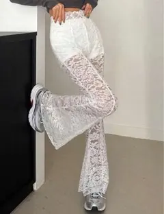 Dazy レース フレアパンツ ホワイト M