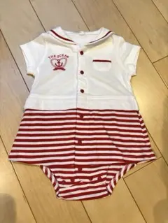 セーラー襟ロンパース 赤白70㎝