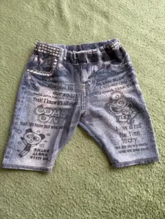 ヒスミニ　デニム プリント入りパンツ キャラクター付き