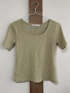 リブ編みライトグリーンTシャツ Fサイズ