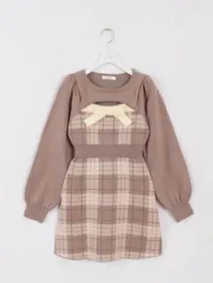 evelyn バストリボンチェックニットワンピース