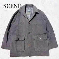 SCENE カシミヤ混 ウールコート グレー M キルティング 裏地 古着