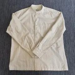 無印良品　ノーカラーチェック長袖シャツ Mサイズ ベージュ
