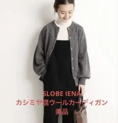 スローブイエナ　ウールカシミヤ 柄編み パール　ニットカーディガン グレー