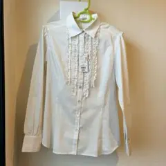 ニューヨーカー　ストライプシャツ　ブラウス　リボン紐付き　フリル