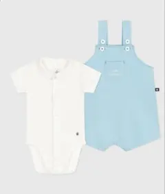 【新品未使用】 PETIT BATEAU サロペット　丸襟　ライトブルー