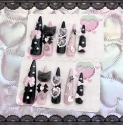 ♡現品♡ネイルチップ量産型地雷系ねこピンク黒推し活