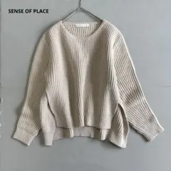 【センスオブプレイス】長袖ニット　セーター　サイドスリット入り　オシャレ（F）