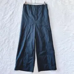 ワイドパンツ　M〜L　センタープレス　ウエスト背面ゴム　黒　セレモニー　オフィス
