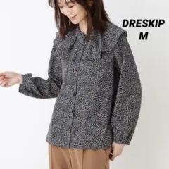 【美品】DRESKIP 花柄プリントフリル衿ブラウス 黒 M 春 夏 秋