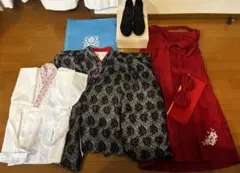 キャサリンコテージ 160 袴・靴セット 黒白花柄着物と赤袴セット