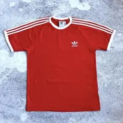 アディダス スリーストライプ リンガーTシャツ トレフォイル 赤 Lサイズ