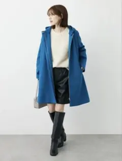 キャンペーン値下げ　GreenParks 　フード付き比翼コート　ブルー　美品のサムネイル