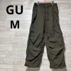GU ジーユー ワイドパンツ347944パラシュートパンツカーキー M