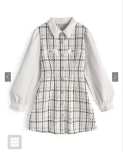 GRL 配色襟ツイードチェック柄ミニワンピース［tg905］S タグ付き未使用