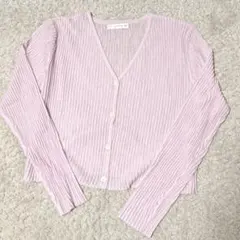 新品✨️Vネック リブカーディガン ピンク 【S】薄く 羽織り物のサムネイル