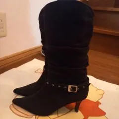 黒 スエードくしゅくしゅ ロングブーツ