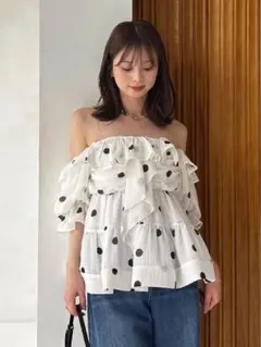 SNIDEL オフショルボリュームフリルブラウス