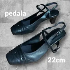 未使用品 ASICS WALKING PEDALA ストラップ パンプス 黒革のサムネイル