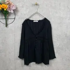 【美品古着】LUI JANNE ブラウス 七分 レース M ブラック 花柄