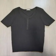 GU リブ編み ダークグレー Tシャツ L