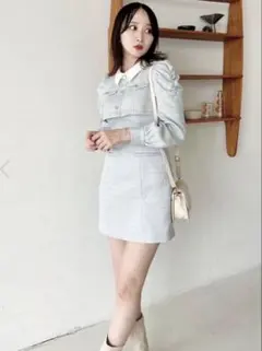 ツイードドッキングワンピース Sサイズ ライトブルー