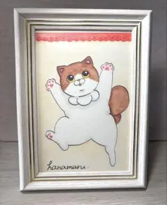 原画　手描きイラスト　オリジナル　水彩画　猫　アナログ画