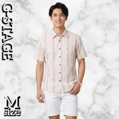 ​【麻混】G-STAGE ジーステージ 半袖シャツ M ストライプ 綿麻 涼感のサムネイル