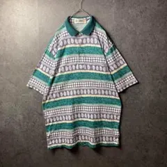 vintage 半袖シャツ　古着　総柄　襟　切り替え　レトロ