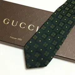 未使用級 グッチ GUCCI ネクタイ シルク グリーン 総柄 スクエア