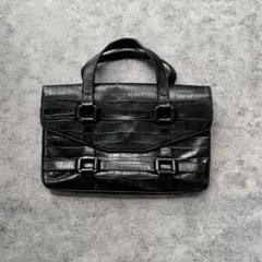 美品 エンポリオアルマーニ ハンドバッグ クロコ型押し エナメル レザー