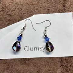 ハンドメイド クリスタルドロップ型ピアス