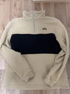 【美品】オールドStussy ハーフジップ トレーナー M ベージュ/ブラック