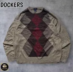 DOCKERSドッカーズ アーガイル柄ニットセーターグランパLベージュブラウンのサムネイル