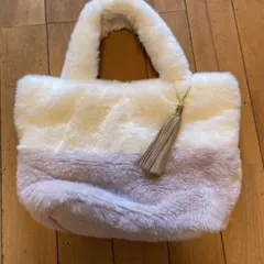 ファー トートバッグ ホワイト ピンク
