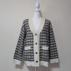 ジーユー　チェックオーバーサイズカーディガン(長袖)　ホワイト　レディース　M