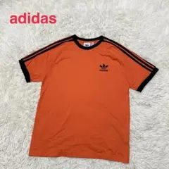 adidas ワンポイント刺繍ロゴ　スリーストライプ　リンガーTシャツ　XL