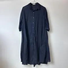 earth music&ecology アースネイビー シャツワンピース 七分袖