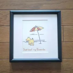 犬の絵　ほのぼの額装イラスト「Just here! my Favorite.」