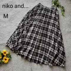 niko and... ニコアンド チェック プリーツスカート M 黒×白